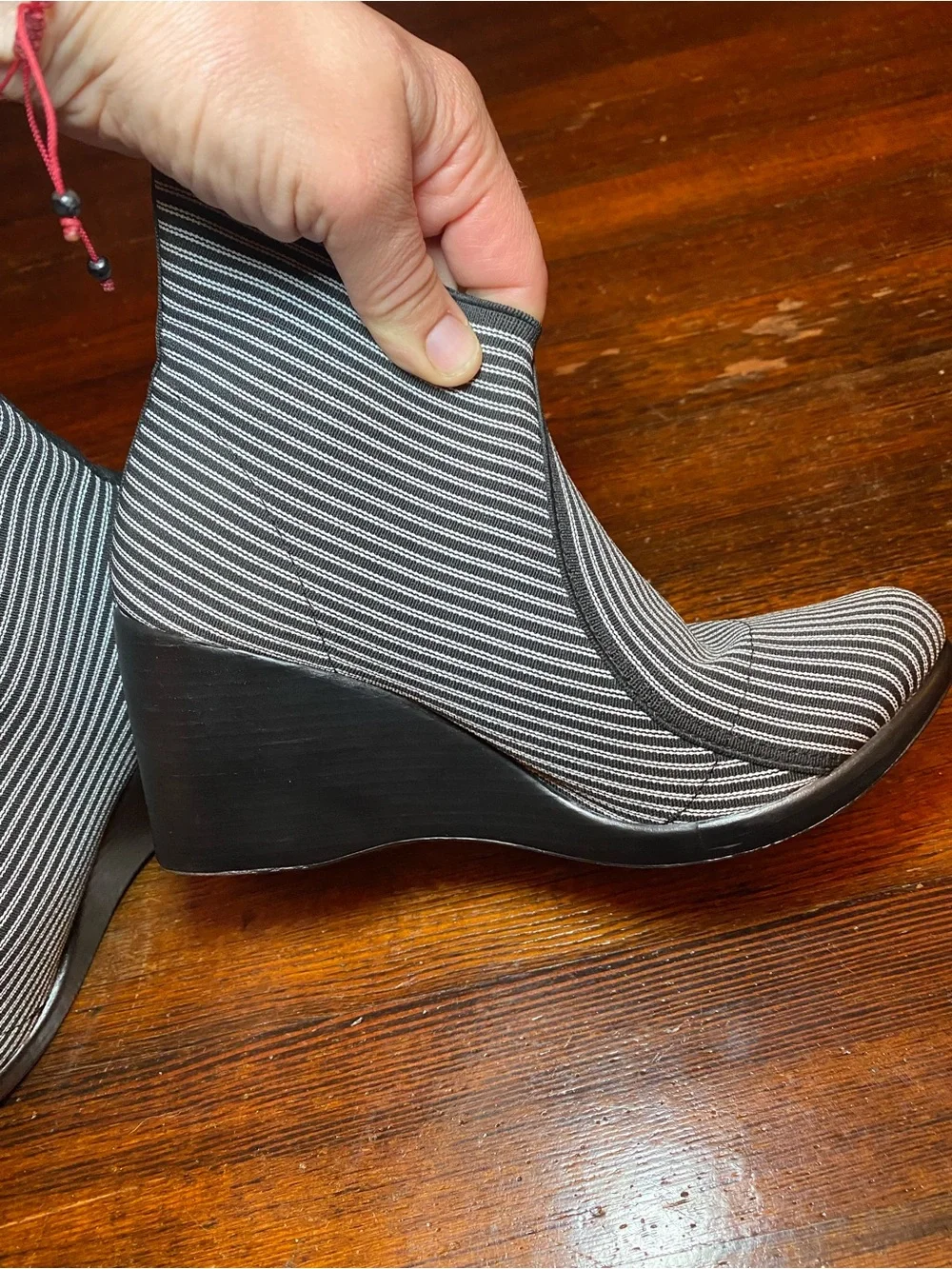 Charleston Shoe Company Telfair Boot Pinstripe Stretch Fabric Ankle Bootie